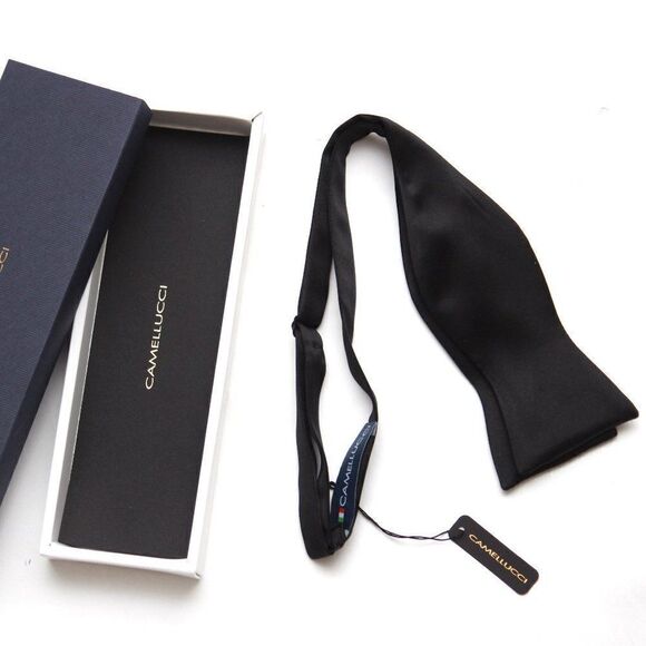 Men's bow‎ tie 100%Silk Charmeuse Black Self tied Bow tie Small AD2023 - Picture 8 of 15